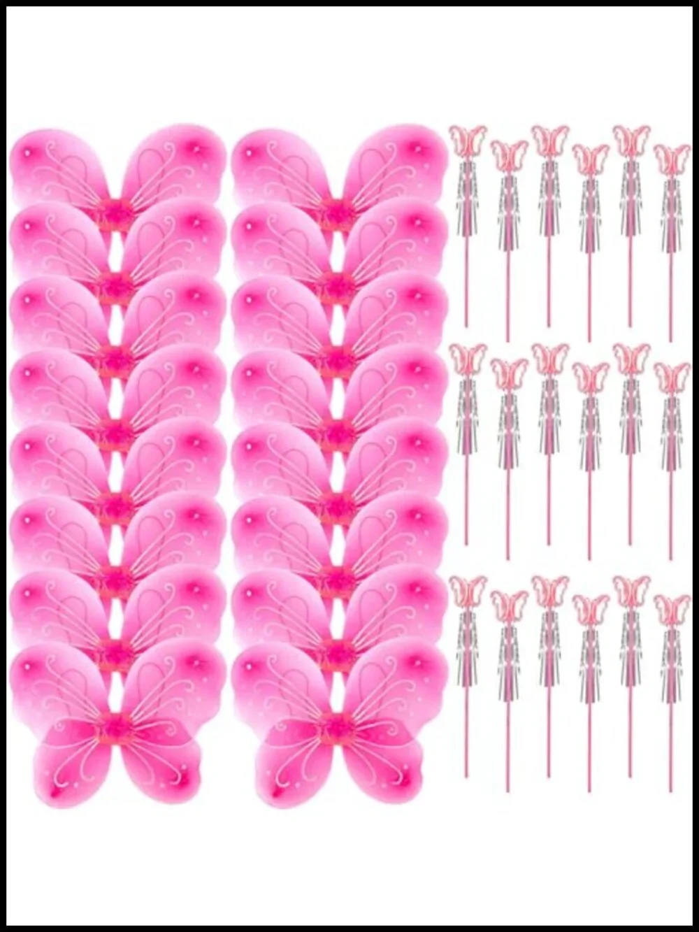 36 Pc Fairy Wings & Wands Costume Set for Kids Dress Up Halloween Cosplay Party